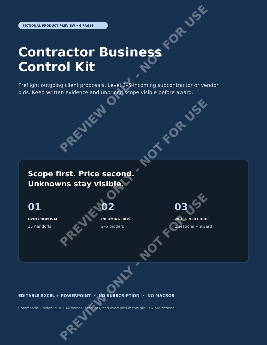 Page 1: Contractor Business Control Kit product overview