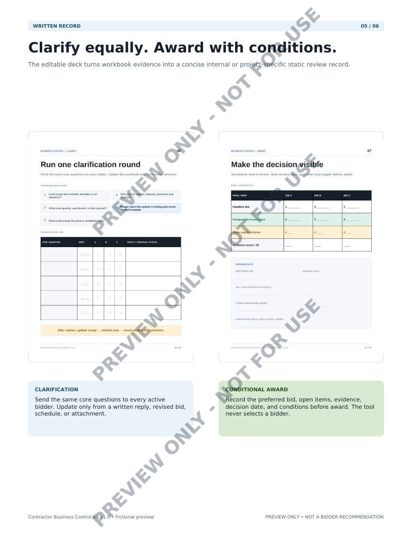 Page 5: Written clarification and conditional award record